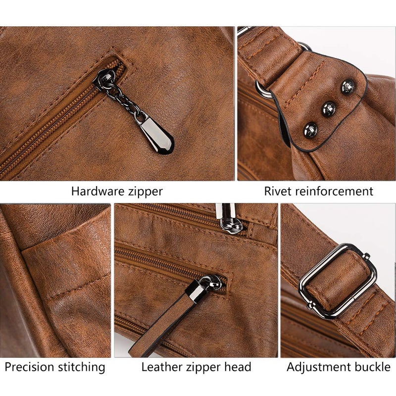 Artwell Fashion Crossbody Bag For Women Shoulder Bag Soft PU Leather Handbags Purses Multi Pocket Hobo Tote Bag (Brown) - Image 3